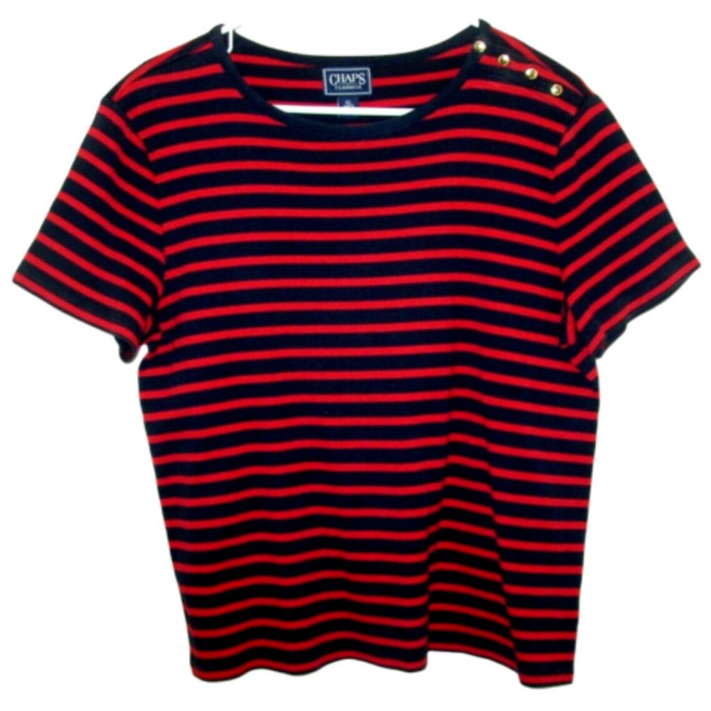 NICE Chaps Ralph Lauren Blue Red Stripe Shirt Cotton Stretch XL, XLNT USED COND